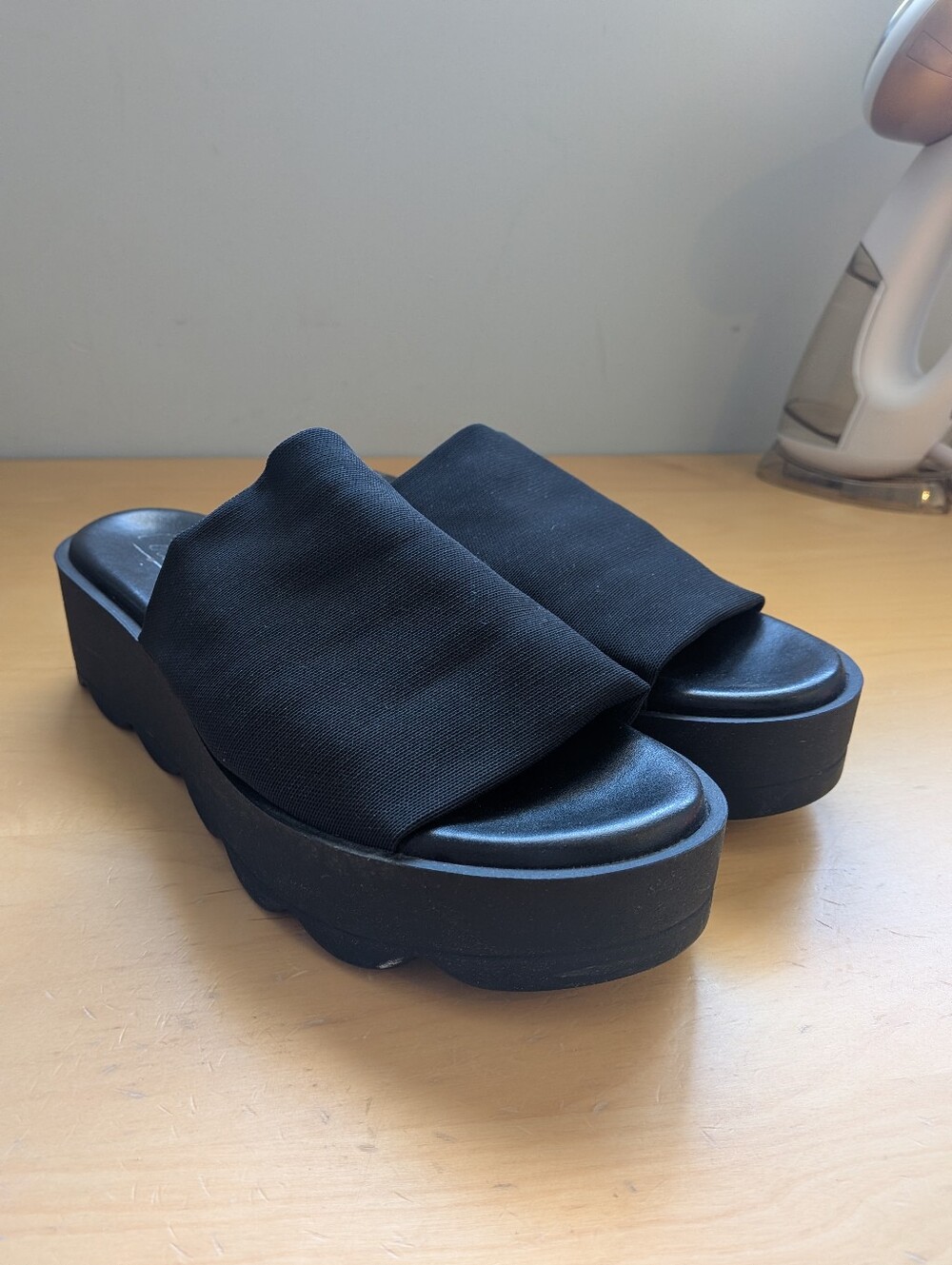 L'INTERVALLE Chunky Slip On Women Sandals Platform Size 40 = 9, 9.5 US Black